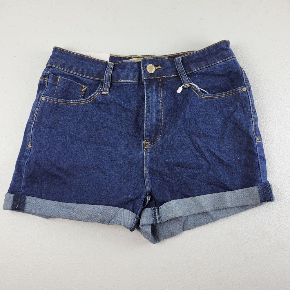 I&M Kylie High Rise Cuffed Shorts Stretch Denim Dark Wash Medium Womens NWT